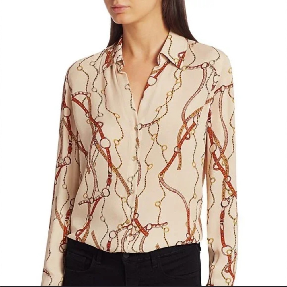 L’AGENCE Nina Belt Print Silk Button Down Blouse. Size XXS. Retail $390